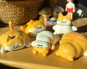Orange Cat Mystery Blind Box, handmade resin art figure, surprise art toy