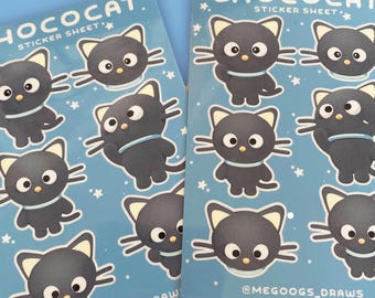 Choco Black Cat Sticker Sheet | Journaling, Scrapbooking (Vinyl)