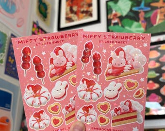 Miffy Strawberry Sticker Sheet: Holographic Kawaii Bunny Stickers