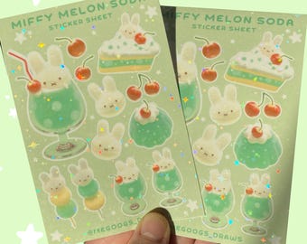 Bunny Melon Soda Sticker Sheet: Holographic Kawaii Stickers