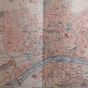 1885 - Francfort, Allemagne - carte géographique vintage ORIGINAL 11,5 x 9,5 po. - C17-9