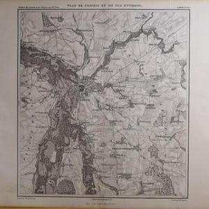 1859 Schlacht bei Leipzig französische KARTE Sachsen Deutschland Napoleonische Kriege M Thiers C18-8