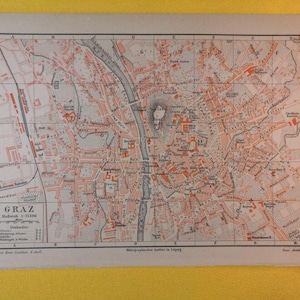 1888 Graz Österreich Steiermark Vintage Landkarte Region Alpen Rüstkammer C20-3