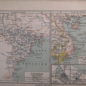 1887 Tonking Tonkin Vietnam Region Kambodscha Vintage Geographische Karte C17-4