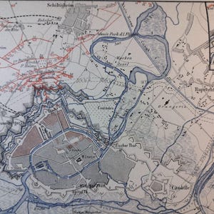 1884 Belagerung von Straßburg Vintage Geographische Karte Befestigungskrieg Frankreich C21-4