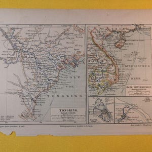 1887 Tonking Tonkin Vietnam Region Kambodscha Vintage Geographische Karte C19-9