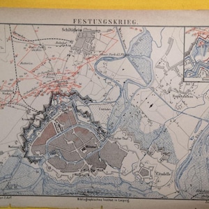 1884 Belagerung von Straßburg Vintage Geographische Karte Befestigungskrieg Frankreich C17-4