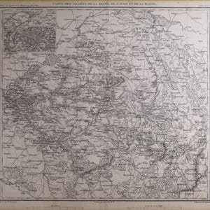 1859 Seine-Aube Marne KARTE Täler Frankreichs Napoleonische Era Paris M Thiers C18-8