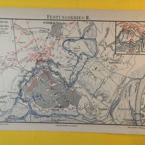 1884 Belagerung von Straßburg Vintage Geographische Karte Befestigungskrieg Frankreich C20-3