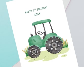 Personalised Tractor & Monster Truck Birthday Card for Boys | Custom Name - Age | Son Grandson Nephew | Farm Theme