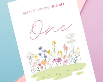 Personalised Bunny Rabbit 1st Birthday Card | Daughter Niece Granddaughter | Custom Name | Floral Girls Birthday Card