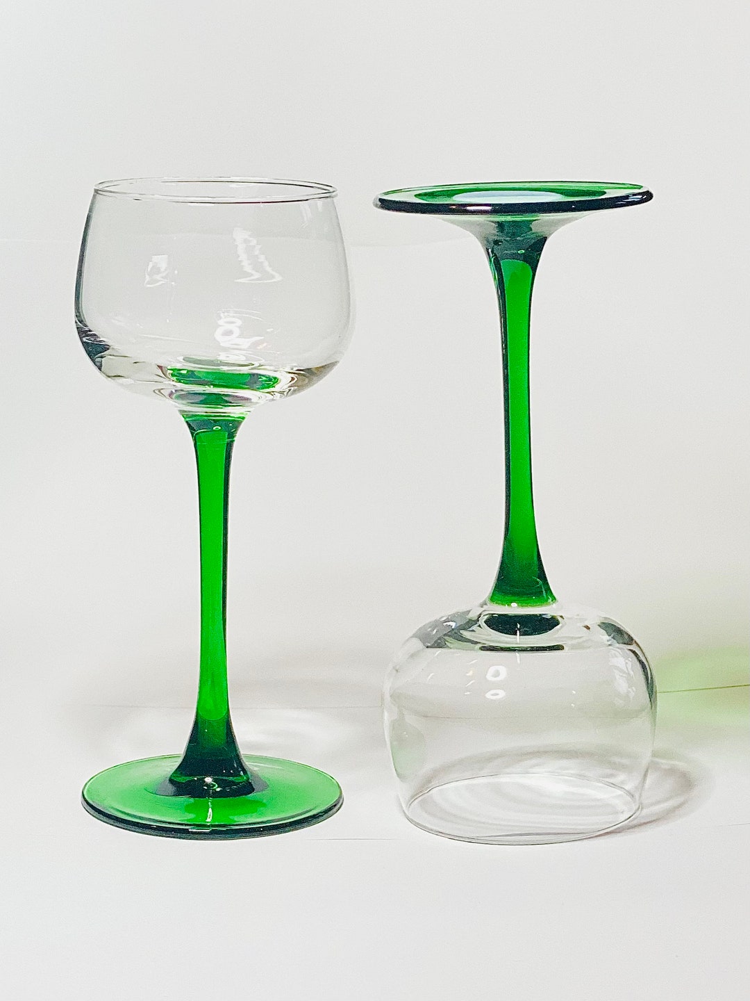 Luminarc Wine Glasses Set of 2 With Green Stem Alsace Etsy
