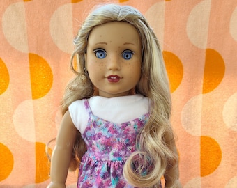 American Girl Doll, Custom, Blonde Hair, Purple Eyes, Freckles, OOAK