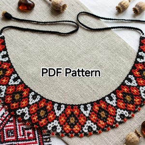 Mönster för pärlhalsband i PDF-format, mönster för ukrainskt silyankahalsband, handledning för vävning av seed beads, direktnedladdning
