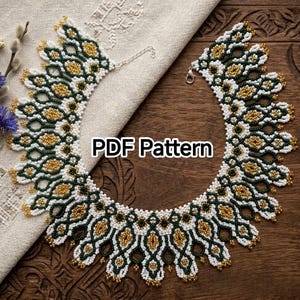 Mönster för pärlhalsband i PDF-format, mönster för ukrainskt silyankahalsband, handledning för vävning av seed beads, direktnedladdning