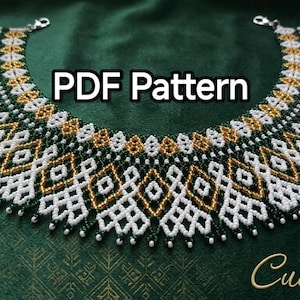 Mönster för pärlhalsband i PDF-format, mönster för ukrainskt silyankahalsband, handledning för vävning av seed beads, direktnedladdning