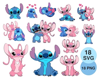 Stitch and Angel SVG PNG-bundel, paar liefde digitale kunst (digitale download)