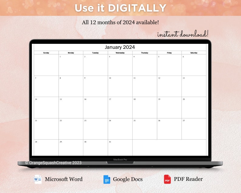 Editable Monthly Planner 2024 Calendar Google Docs Calendar Microsoft