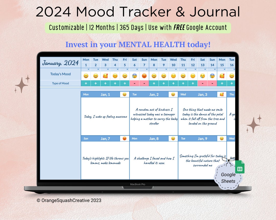 Mood Tracker & Journal | Google Sheets Template | Daily Mood Tracker ...