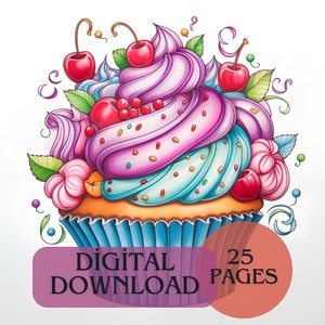 Cupcake Coloring Book | 25 Coloring Pages For Adults And Kids | Cupcake Coloring Sheets | 25 Printable Activity Sheets With Cupcakes