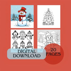 Snowman Coloring Pages, for Adults and Kids, Instant Download, Grayscale Coloring Book, Printable PDF, Cute Winter Coloring