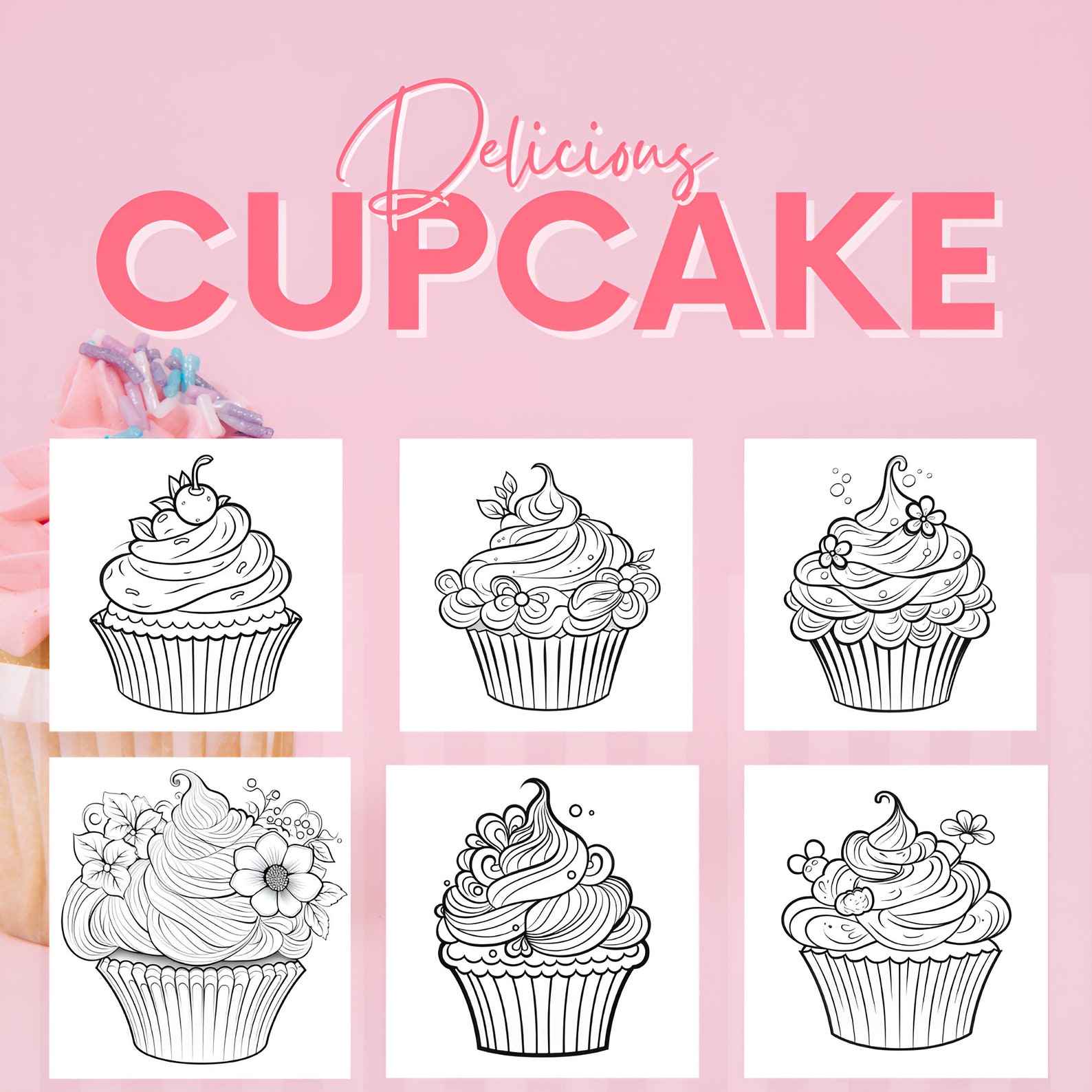 Cupcake Coloring Book | 25 Coloring Pages for Adults and Kids | Cupcake ...