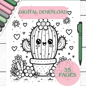 Cactus Coloring Pages - A Cute Coloring Book with 35 Adorable Cactus & Succulents Coloring Pages - A Great Gift for Kids, Boys and Girls