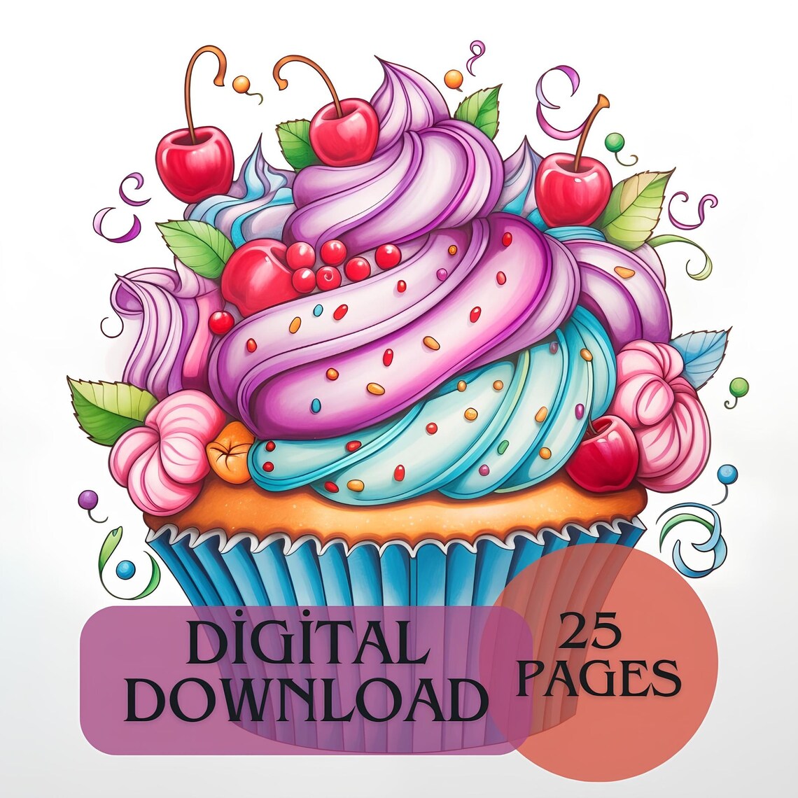 Cupcake Coloring Book | 25 Coloring Pages for Adults and Kids | Cupcake ...