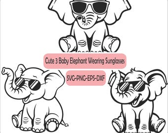 Cute Baby elephant wearing sunglasses svg, baby elephant svg, cute elephant svg, elephant cricut, svg files for cricut, animal svg