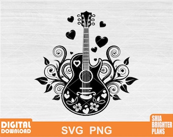 Cool guitar with Hearts svg, guitar svg, electric guitar svg, music svg, acoustic guitar svg, for guitar lovers