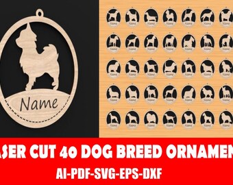 Laser Cut Dog Breed Ornaments SVG File, Pet Ornament Template, DIY Dog Lover Gift, Laser Cutting Template, Digital Download
