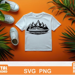 Yacht SVG Clipart, Boat Vector Graphic, Nautical Sailboat Silhouette, Marine Digital Download
