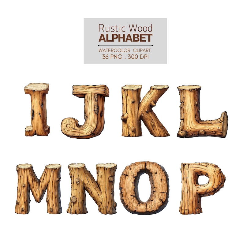Rustic Wood Alphabet Clipart Set – Watercolor Letters & Numbers – 36 ...