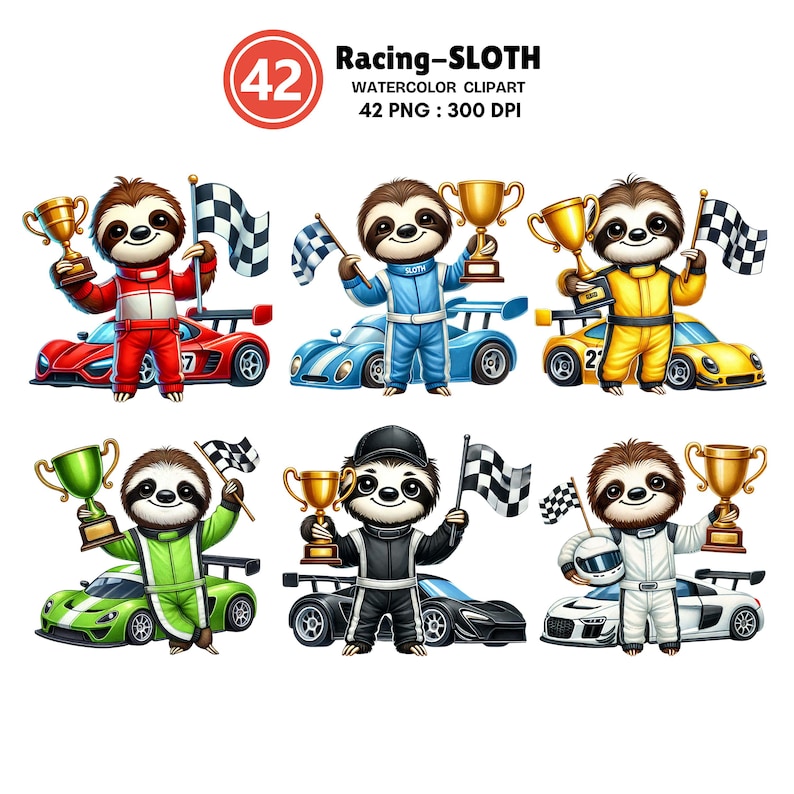 Sloth Racing Gif Racing Sloth Watercolor Clipart Bundle – 42 Cute Pngs of Cartoon Sloths ...