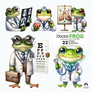 Watercolor Frog Doctor Clipart Series