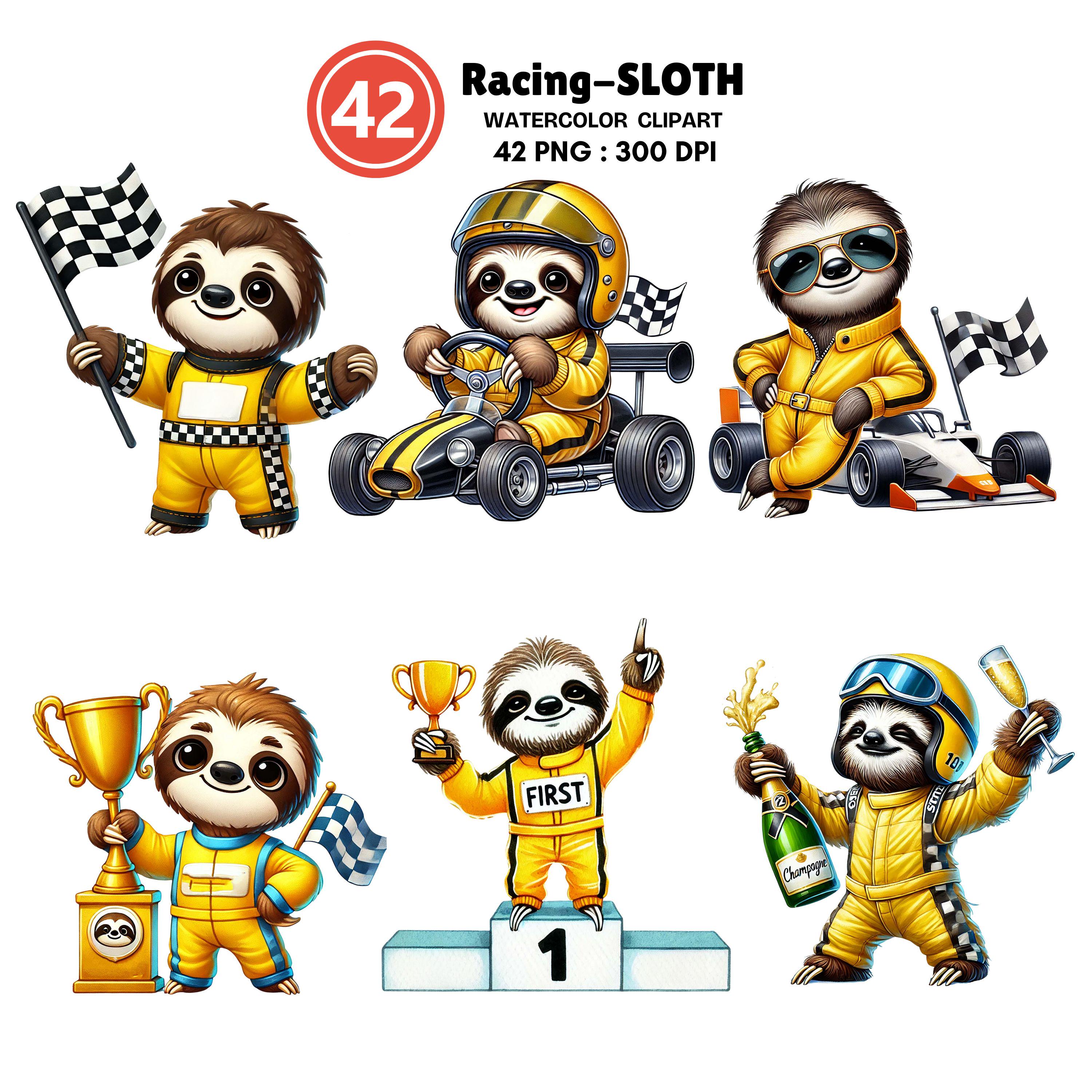Sloth Racing Gif Racing Sloth Watercolor Clipart Bundle – 42 Cute Pngs of Cartoon Sloths ...