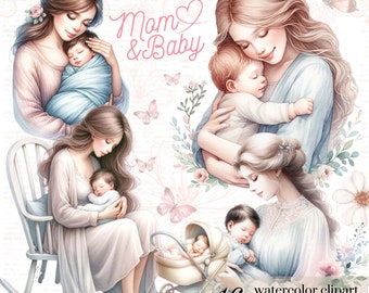 Mother and Baby Watercolor clipart  Series.