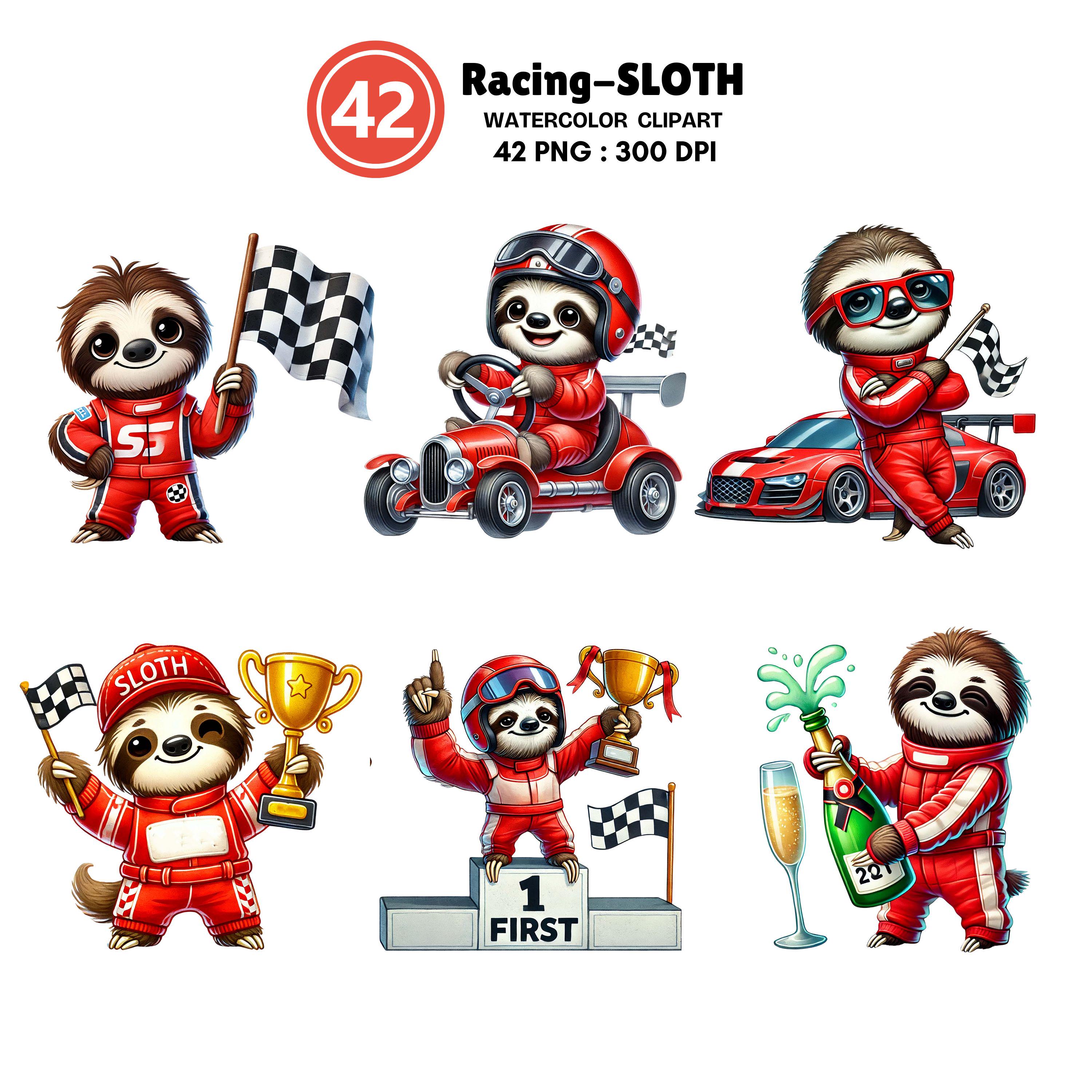Sloth Racing Gif Racing Sloth Watercolor Clipart Bundle – 42 Cute Pngs of Cartoon Sloths ...