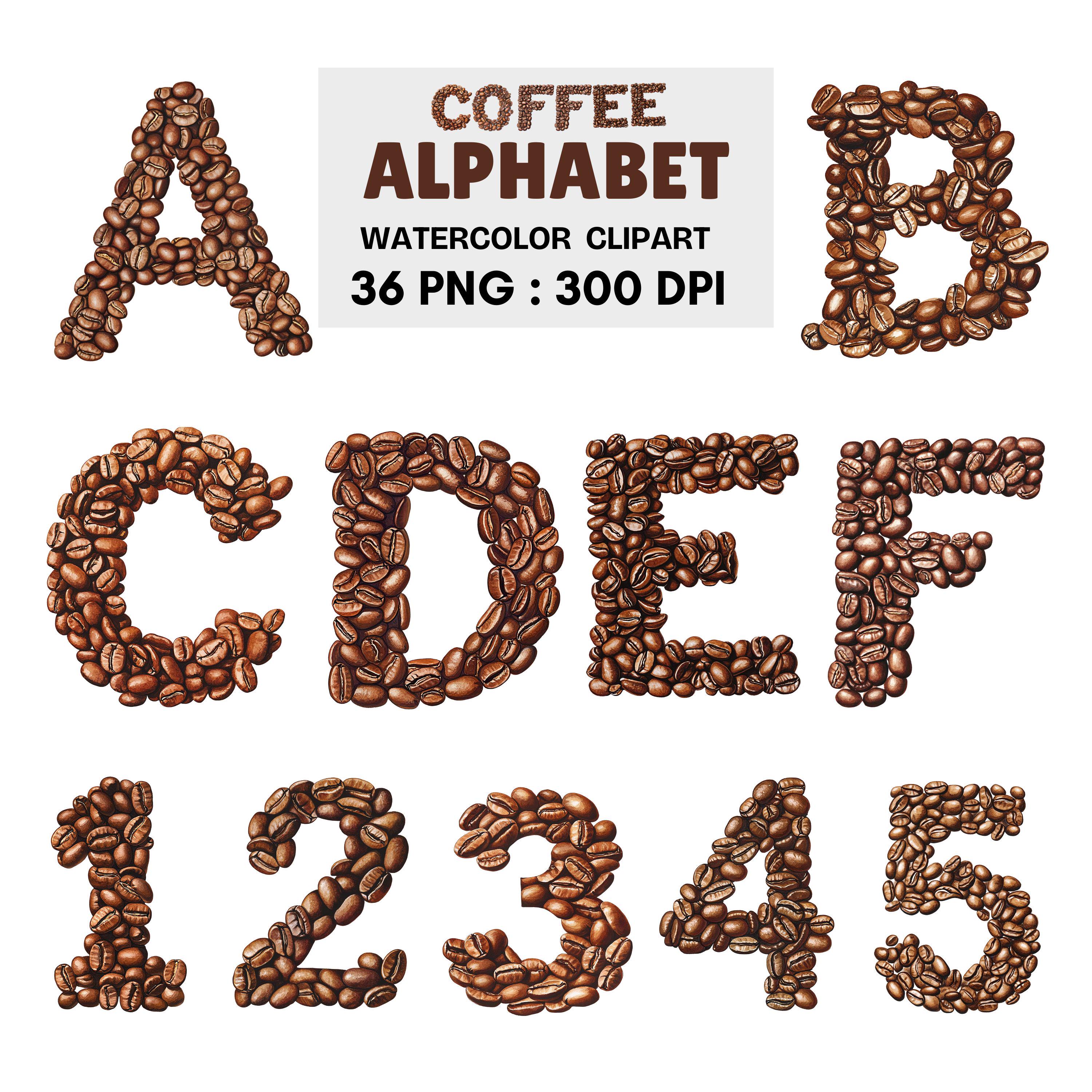 Coffee Alphabet Clipart Set | 36 Watercolor Pngs of Letters and