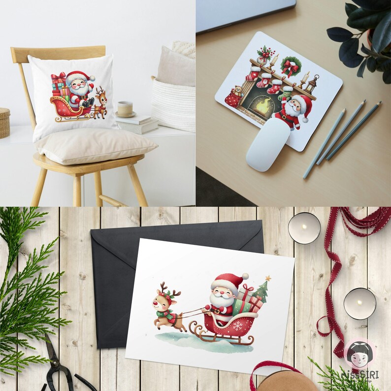 Merry Christmas Santa Watercolor Clipart Bundle, 36 PNG Holiday Set ...