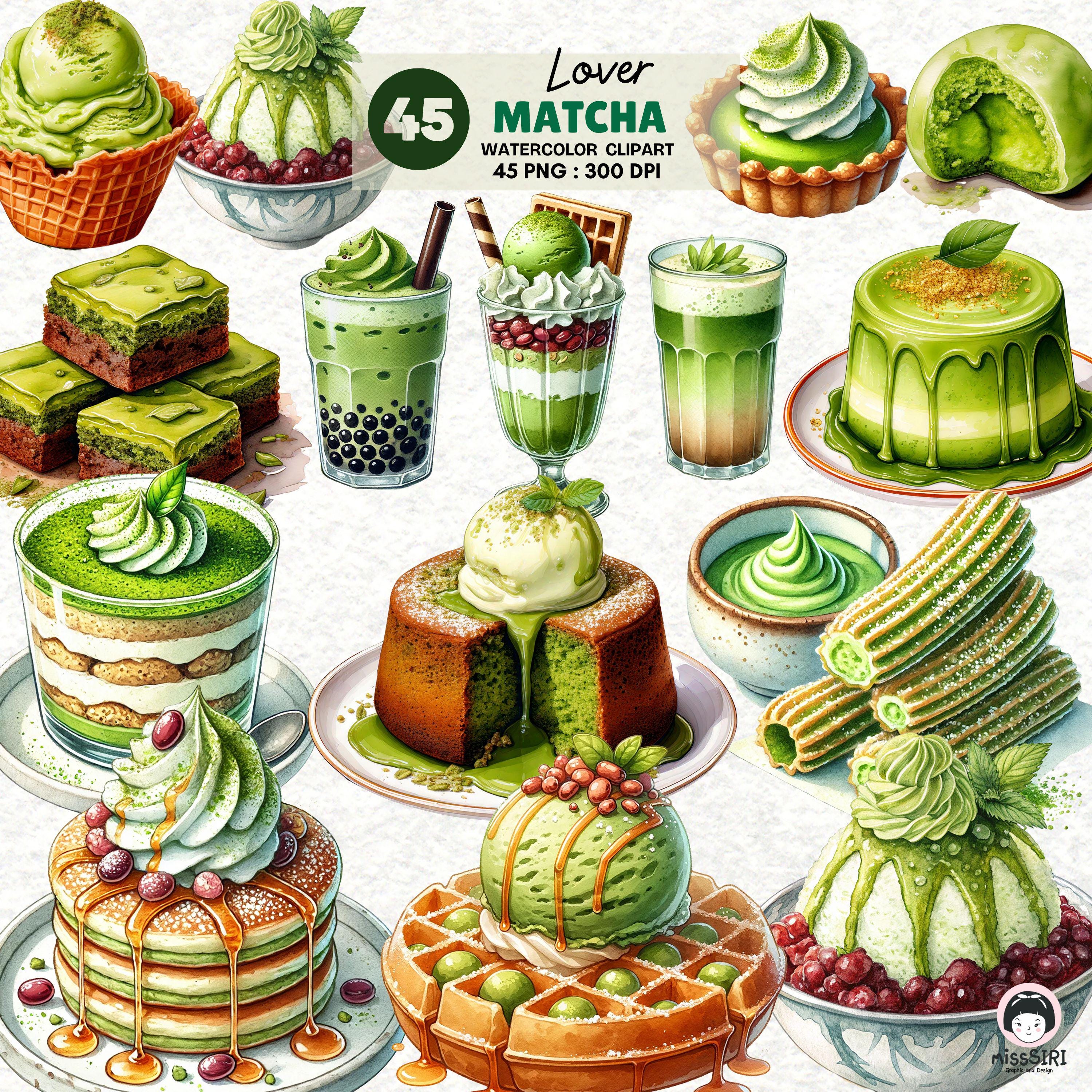 Matcha Lover Watercolor Clipart – 45 PNG Delicious Green Tea