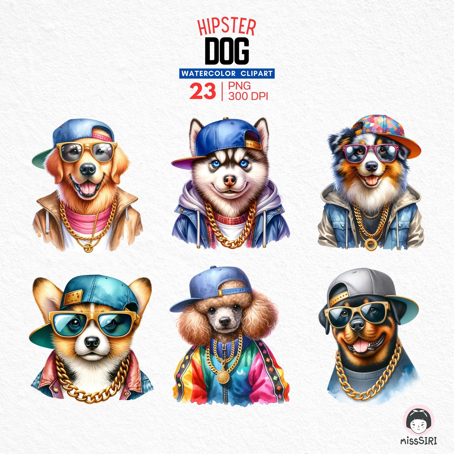 Hipster Dog Clip Art : Fashion- Forward Canines PNG Street Style - Etsy