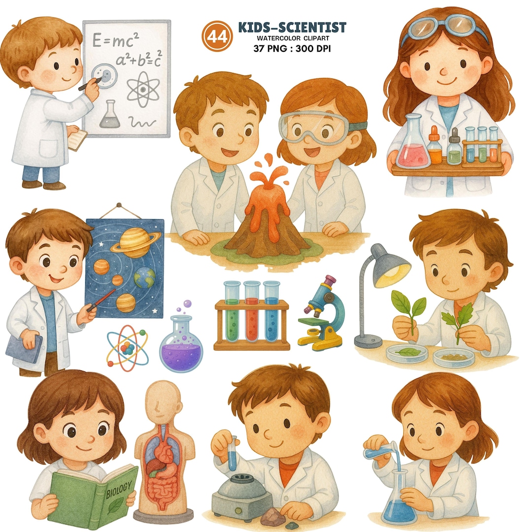 ensemble-de-44-cliparts-aquarelle-scientifique-pour-enfants-avec