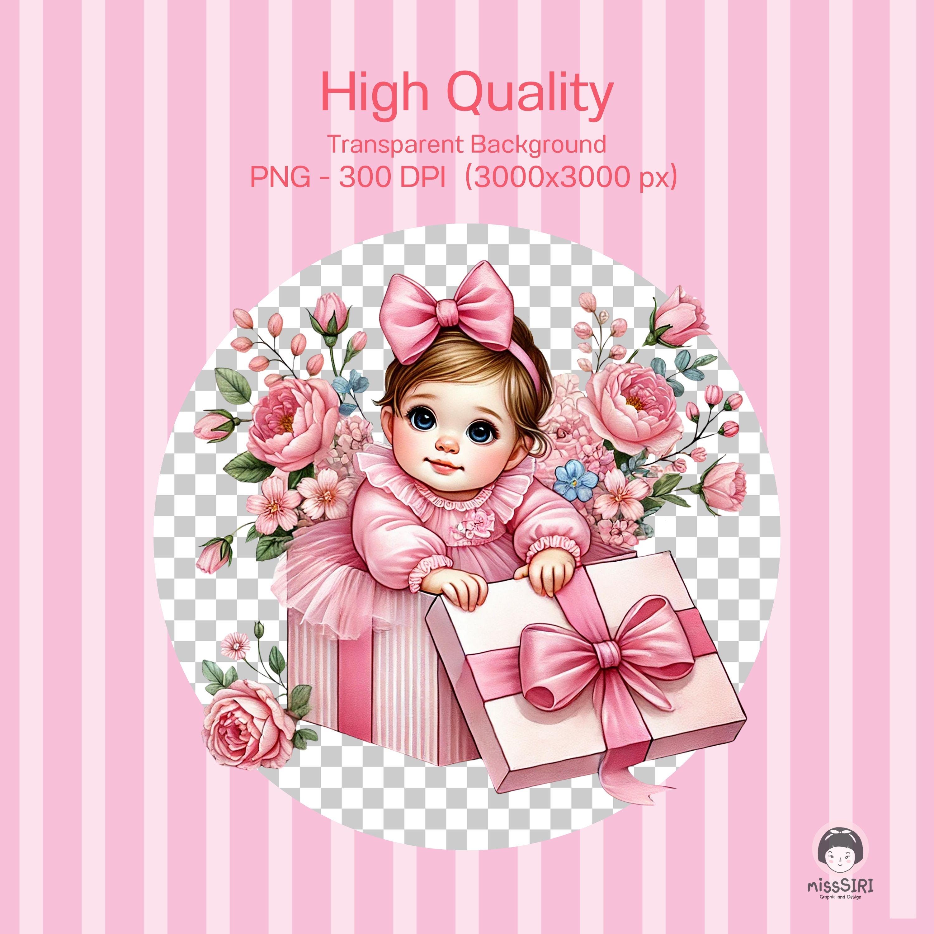 Baby Girl Watercolor Clipart Set - 37 PNG Baby Shower Graphics - Pink ...
