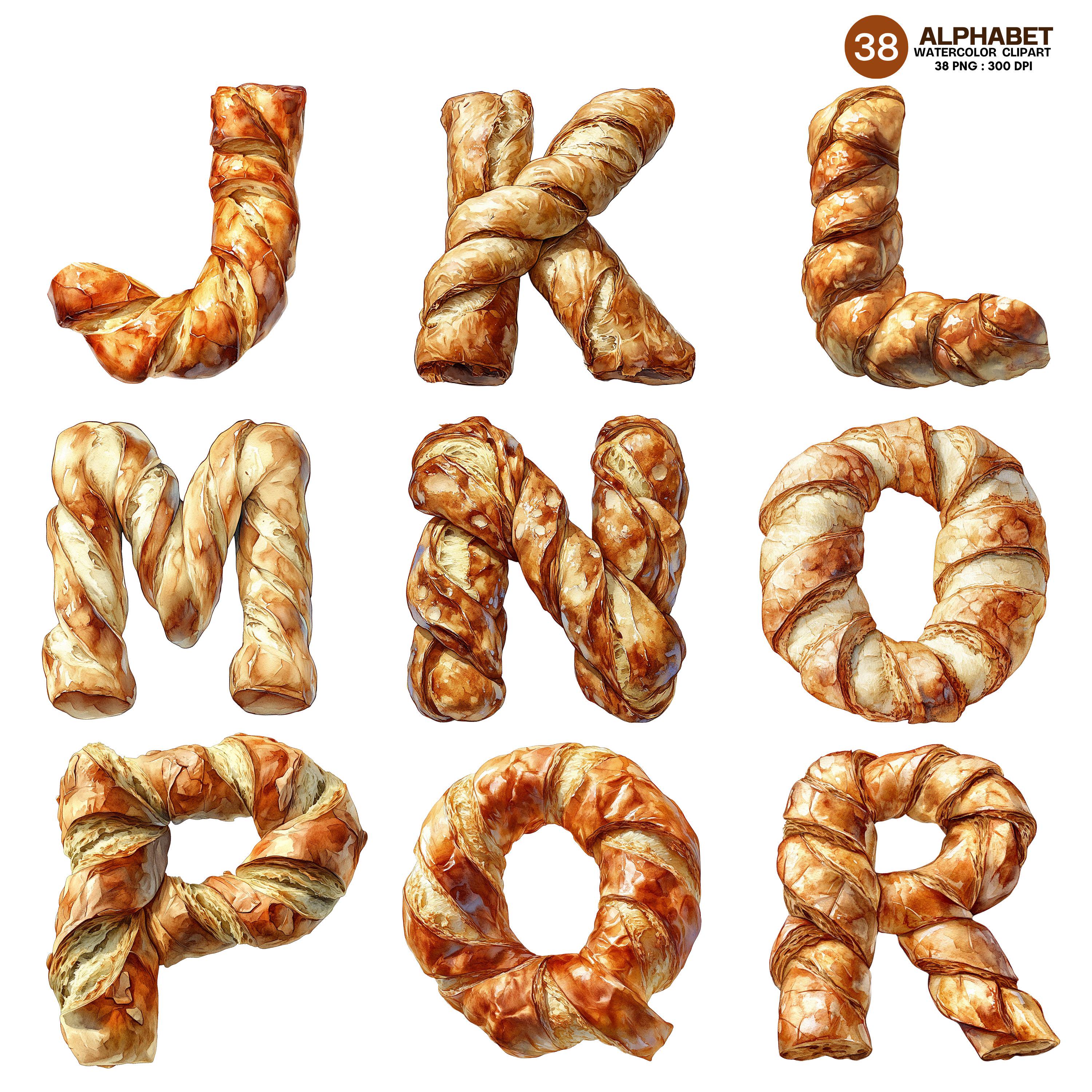 Bread Alphabet Watercolor Clipart – 38 PNG Delicious Baked Letters and ...