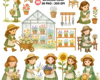 Flower Garden Watercolor Clipart - 38 Botanical PNG Elements for Spring Designs, Cards