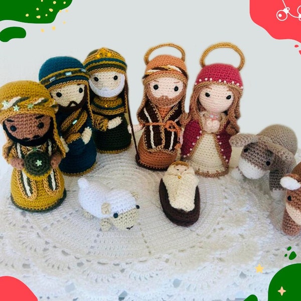 Set Nativity Crochet Doll Hypoallergenic, Holly Family Crochet Doll set, Amigurumi, Handmade Nativity Scene, Holiday Decor Christmas