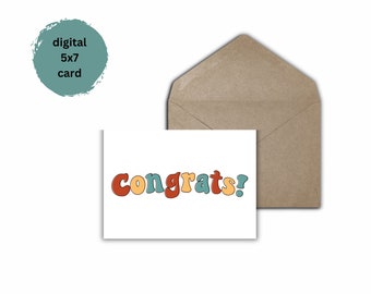 Printable Congratulations card, Congrats Card, Digital Congratulations Card, 5x7 Greeting Card, Digital Paper Card, Retro Congrats Card