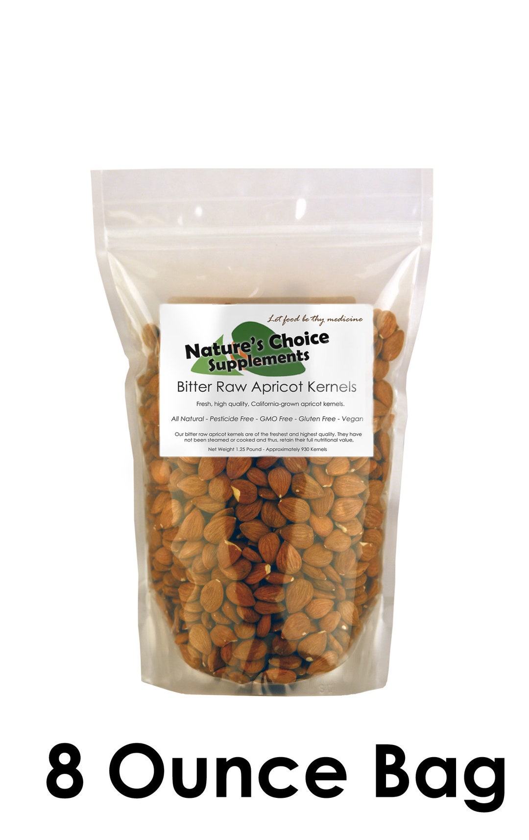 Bitter Apricot Kernels, California Grown, 8 OZ, Raw Apricot Seeds, 100