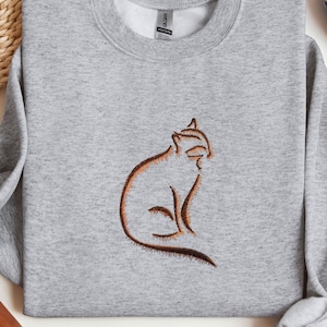Embroidered Cute Cat Sweatshirt, Embroidered Cat Sweater, Embroidered Cat Hoodie, Funny Cat Hoodie, Cat Lover Gift, Cat Owner Gift